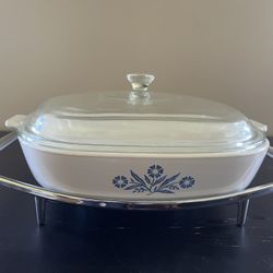 Vintage Corning Ware Blue Cornflower 10" Dish P-10-B + Lid + Trivet 