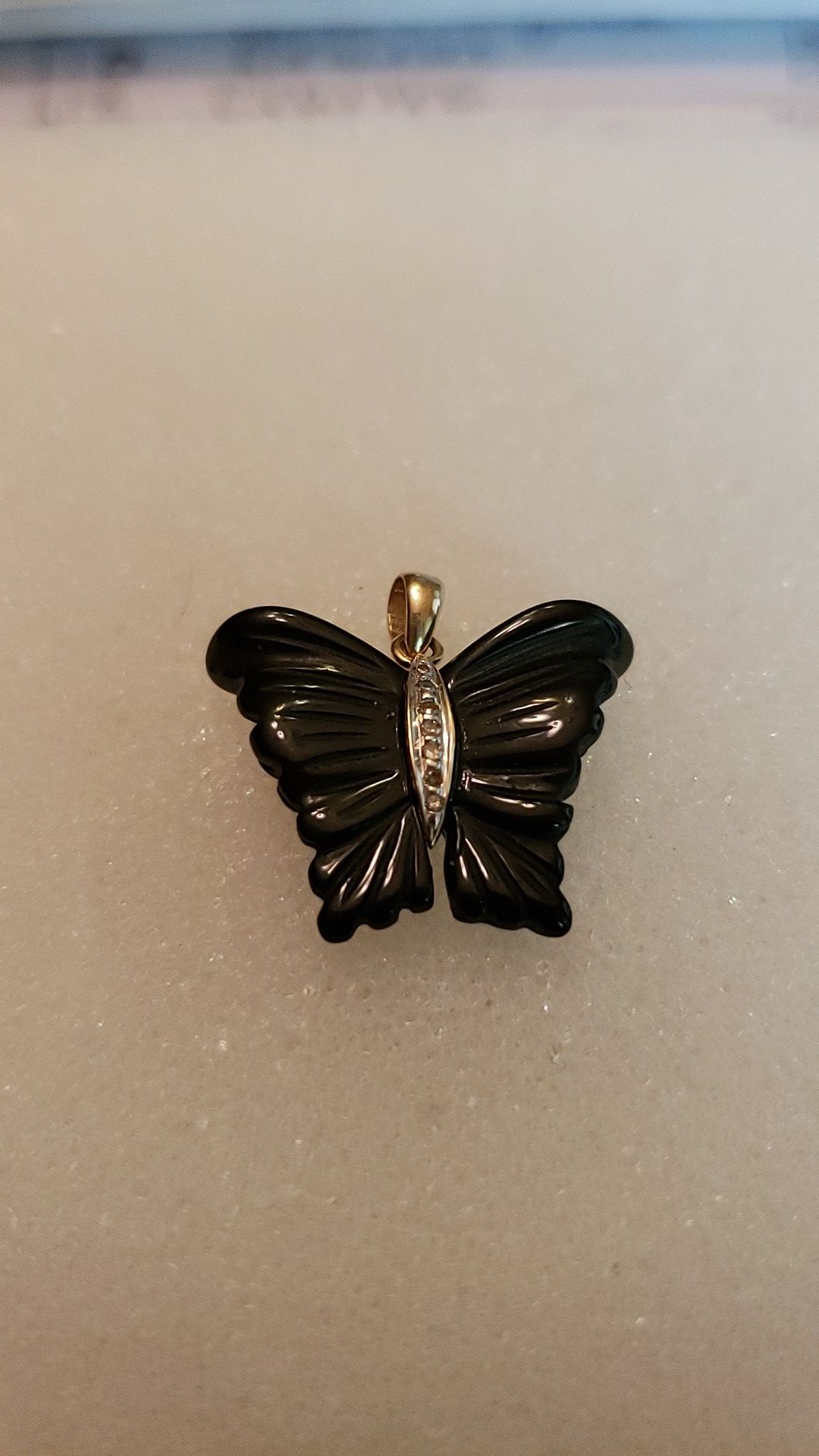 10kt gold onyx & genuine diamond vintage butterfly pendant