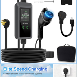 Level 2 EV Charger, 40A, 110V-240V, Portable Charger for Home/Outdoor,NEMA14-50 Plug and NEMA 5-15 Adapter 25ft, Delay Timer, Compatible with All J177