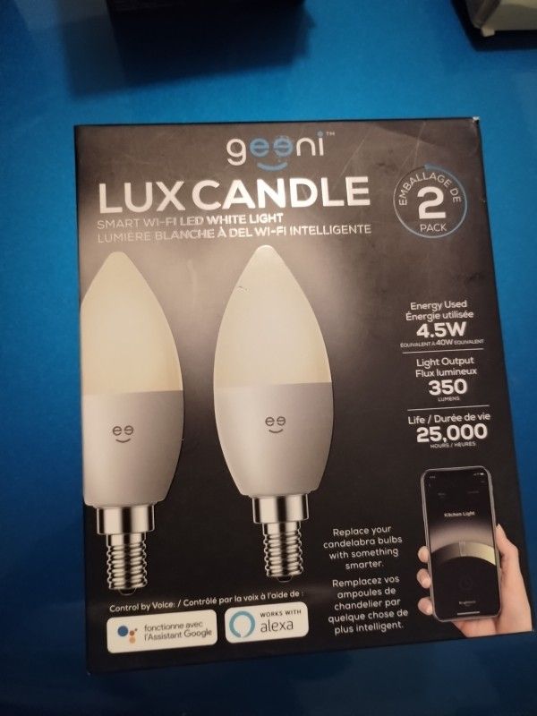 Geeni LUX Candle Candelabra Bulb B11 E12 Base 5ghz WiFi Smart Light Bulbs, Di...