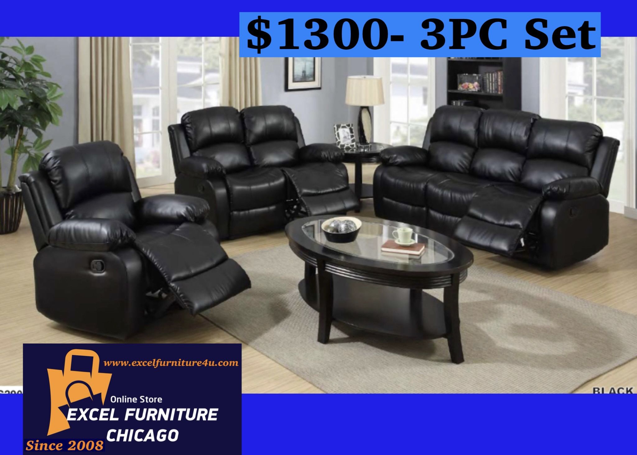 Brand New 3PC Reclining Sofa Loveseat Chair Set