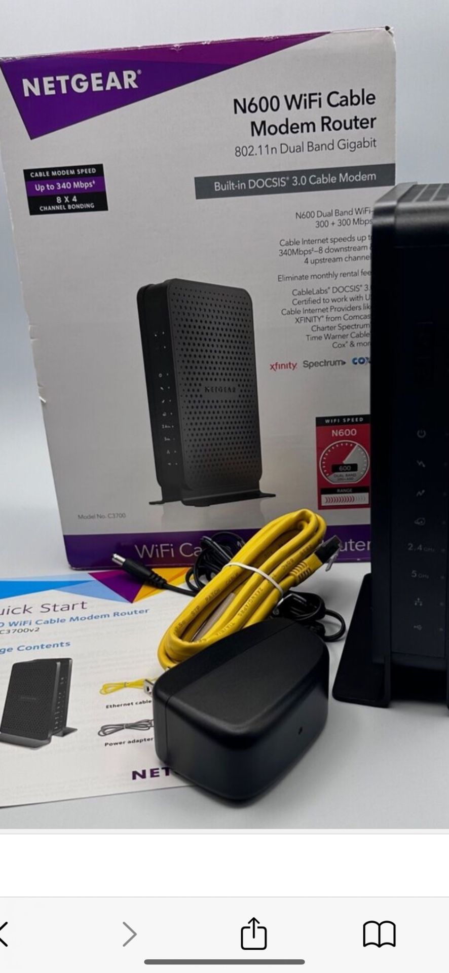NETGEAR N600 C3700 WiFi Cable Modem Router docsic3.0