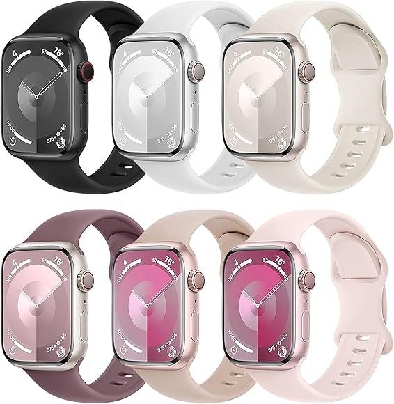 Bands 6 Pack Compatible with Apple Watch Band 38mm 40mm 41mm 42mm 44mm 45mm 49mm Women Men, Breathable Waterproof Sport Strap Band for iWatch Watch Se