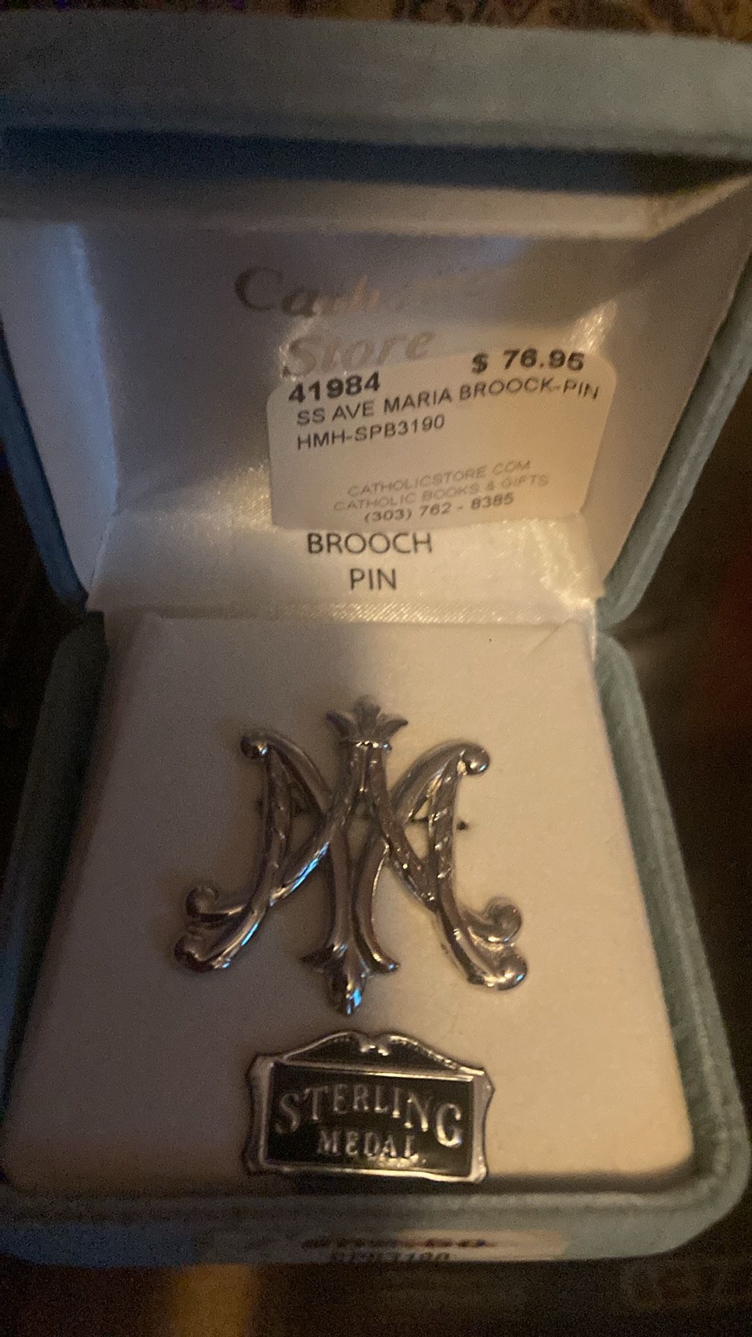Sterling Silver Ave Maria Brooch-Pin Boxed