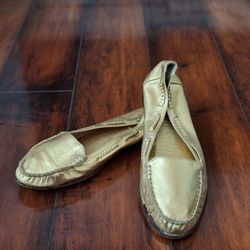 Michael Kors Gold Leather Loafers Size 9