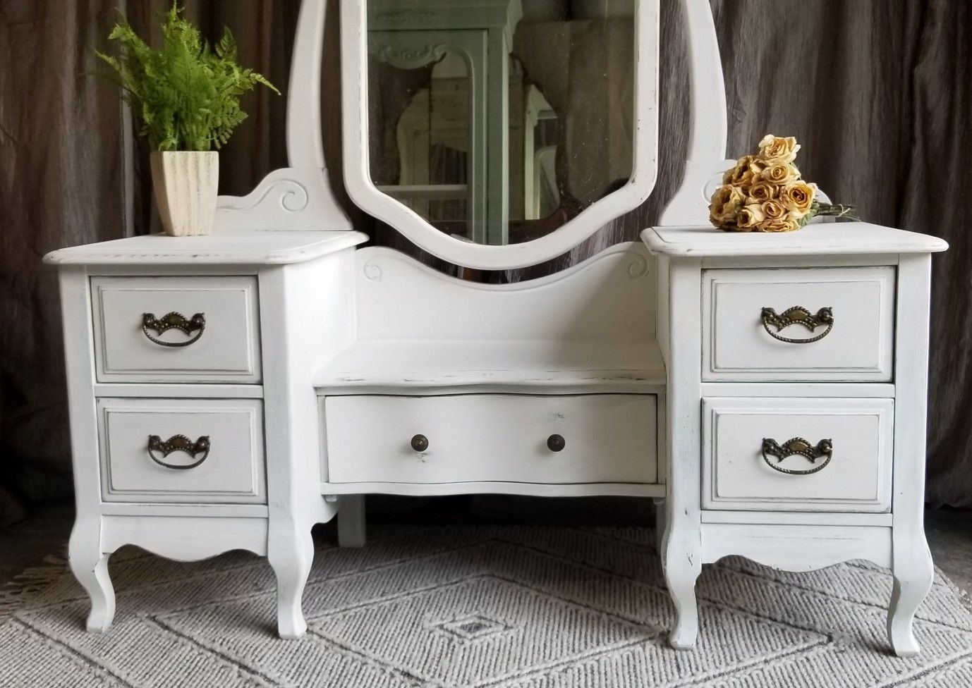 Beautiful chalk painted antique vanity and stool