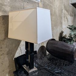 Black Geometric Table Lamp with White Shade