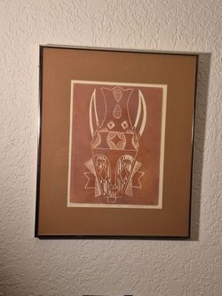 1976 Lester Hines linocut "Bakota Mask "