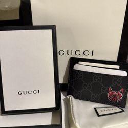 Limited Edition Gucci GG supreme monogram Card Holder with wolf or fox