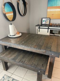 Wood table and bench