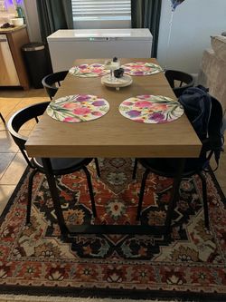 Modern Wood Dining Table with 4 Black Chairs – Excellent Condition