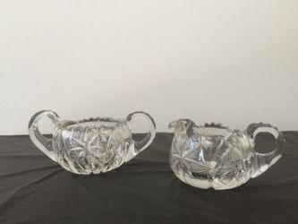 Antique heavy deep cut crystal creamer and sugar