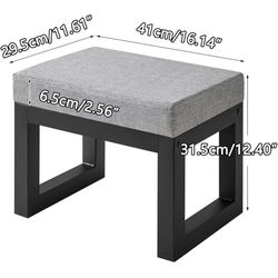 16 Inch Small Foot Stool Ottoman, Rectangle Linen Foot Rest with Padded Seat and Metal Legs, Modern Ottoman Foot