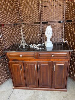 Wood Sideboard Buffet with Dark Stone Top