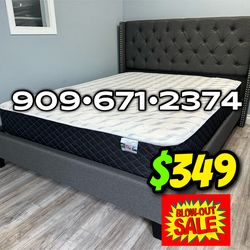 Full Gray Wingback Button Tufted Bed w. Orthopedic Mattress Included