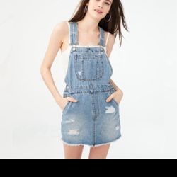 Aero Distressed Denim Overall Dress