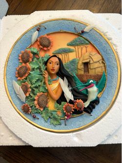 NEW  Disney Enesco Pocahontas 3D Plate and Flit Sunflowers Feathers