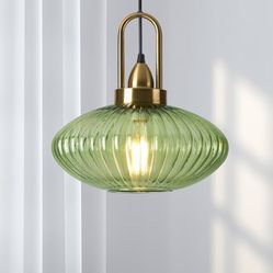 12 Inch Green Pendant Lights Vintage Chandelier Pendant Lighting Modern Mid Century Hanging Lights Adjustable Kitchen Island Light for Dining Room Bed