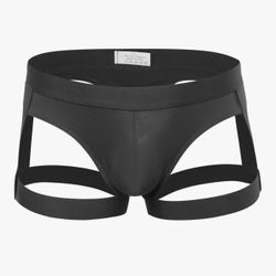 MEDIUM BLACK Men's Jockstrap Thong Underwear Breathable Mens G-string Briefs Athletic Supporter Male Bikini for Workout Gym