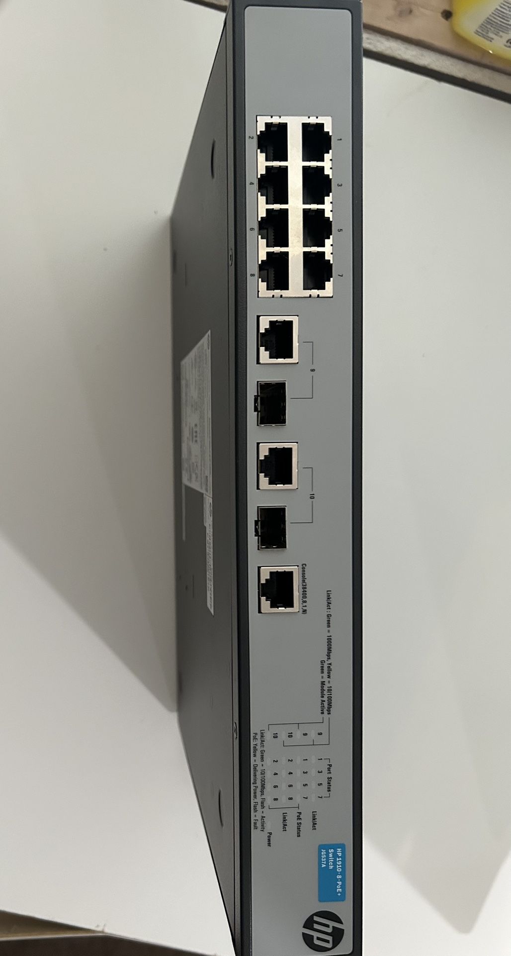 HP 1910-8G PoE+ (180W) Switch (model JG537A)