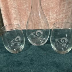 Rams Football Canister And Two Glasses