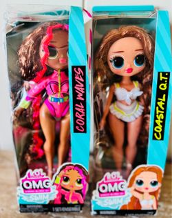 LOL Surprise OMG Coastal Q.T. & Coral Waves VIP Doll Swim Lot of 2