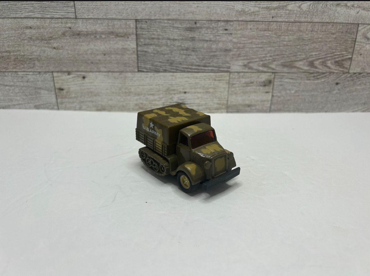 Vintage Attack Force U.S. Army Military Half / Tank & Half / Truck Pull-Back Toy • Die Cast Metal & Plastic • Made in China
