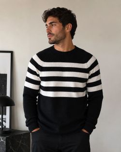 Armani Exchange AX Striped Knit Sweater – Size L – Black & White