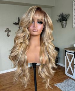 Curtain bang human hair wig