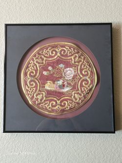 Vintage Framed Chinese Silk Embroidered Birds and Flowers Wall Hangings.