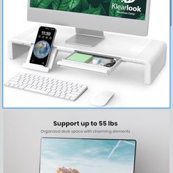 Monitor Stand Riser, Klearlook Foldable, Height Adjustable Computer Stand, Desk Shelf Riser with Storage Drawer &Tablet Phone Stand for Desktop, Lapto