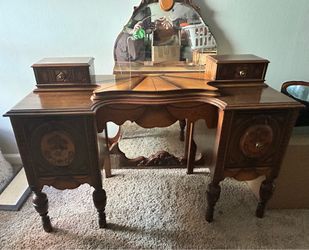 Vintage Art Deco Waterfall Vanity with Mirror
