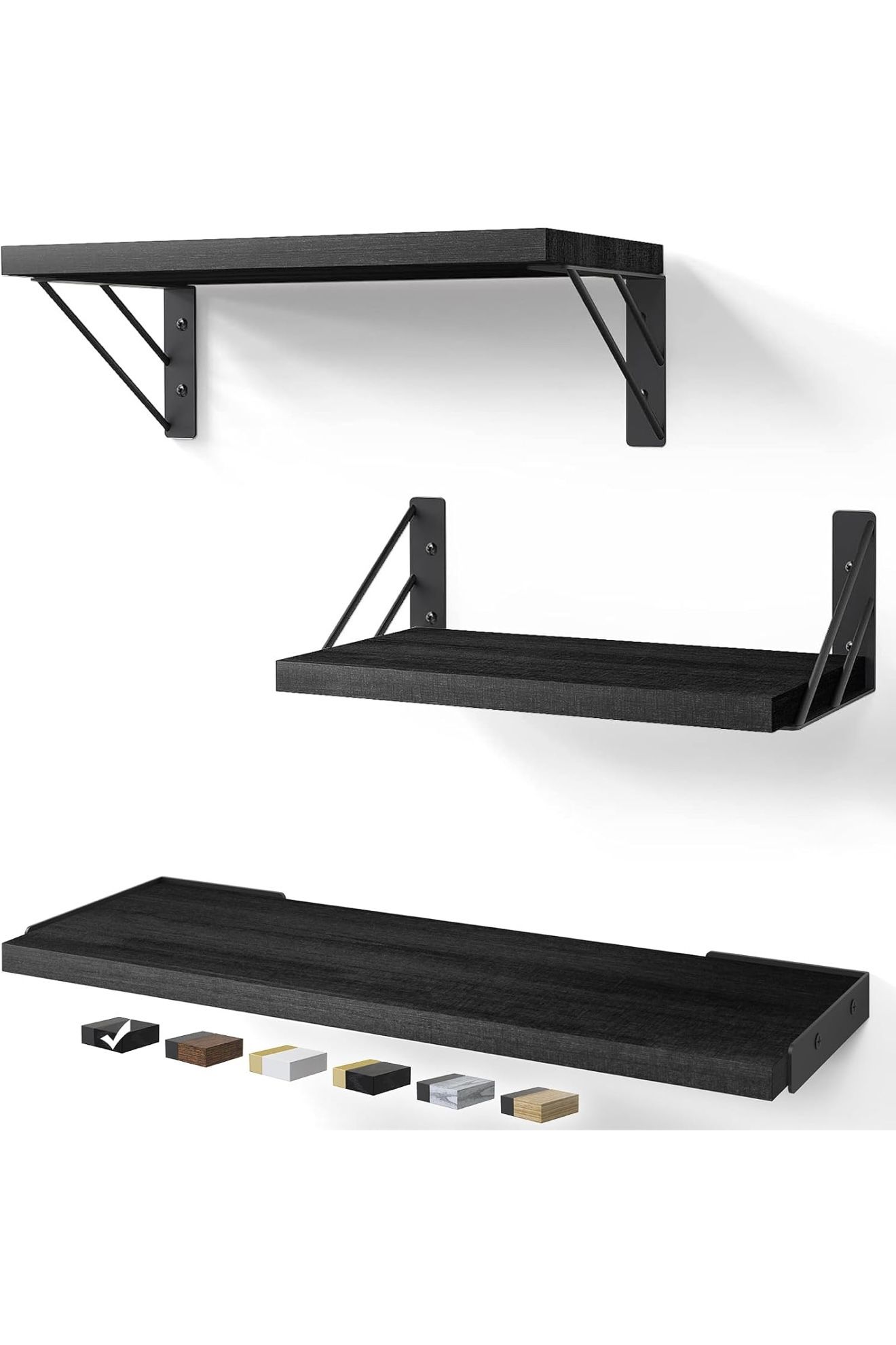 Wall Shelves for Bedroom Decor, Floating Wall Shelves for Living Room Kitchen Storage, Wall Mounted Rustic Wood Floating Shelves for Kids Books, Corne