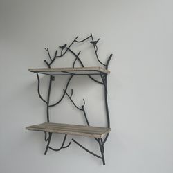 Small Wall Shelf Metal And Wood Bird Details 