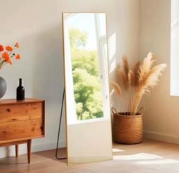Full Length Gold Mirror 59.1"x16" for Bedroom Full Body Mirror with Stand Hanging or Leaning for Wall Aluminum Alloy Th
