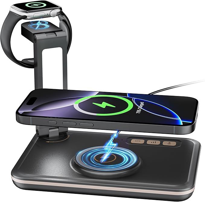 2 in 1 Charging Station for Bedrooms.Magnetic Wireless Charger and Book/Night Light.