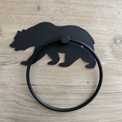 Rustic Metal Hand Towel Bear Silhouette - Black