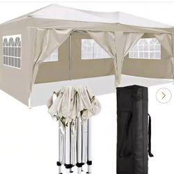 New in Box 10 ft. x 20 ft. Beige Folding Awning with 6 Removable Sidewalls Outdoor Event Awning