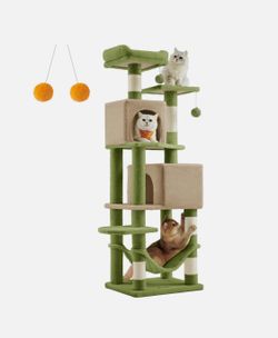 Multi Level Cat Tree with 2 Perches 2 Caves and 2 Pompoms for Indoor Cats