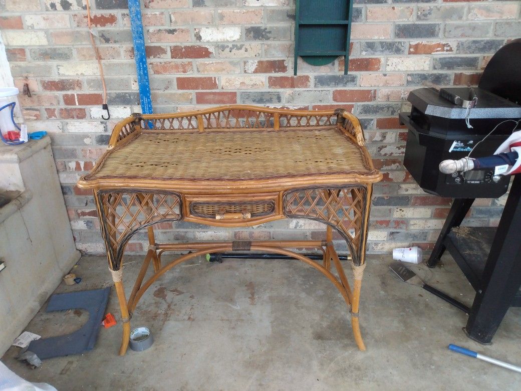 1960s Boho Chic Bamboo and Rattan Writing Desk