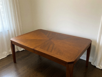 Brown Wood Dining Table with Leaf and 6 Chairs – Good Condition - Fairborn, OH