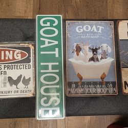 Metal Goat and Chicken signs