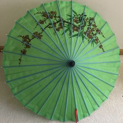 Oriental bamboo parasol umbrella Asian  hand painted flowers