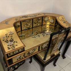 Gold Leaf Oriental Writing Desk and Chair