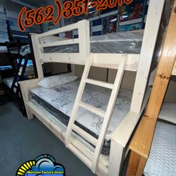 Twin Full Whitewash Bunk Bed With Mattresses New Trundle 