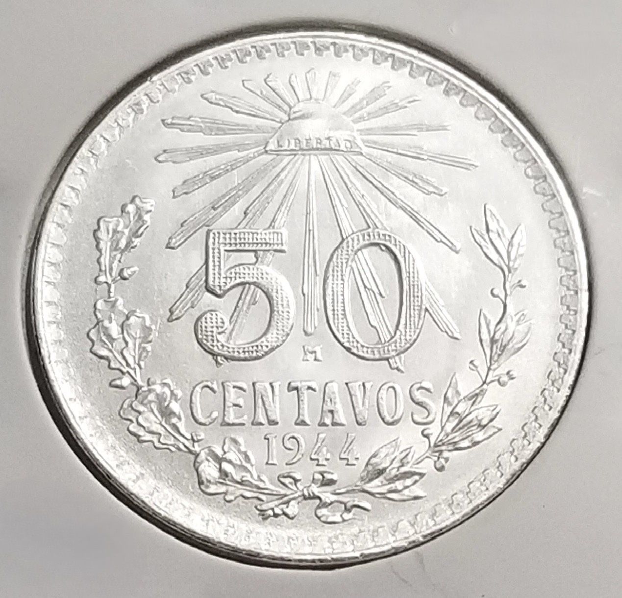 1945 Mexico 50c Silver Coin Bu
