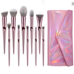Pink Makeup Brushes Rose Gold With Holographic Pink Bag