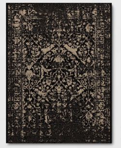 5'3"x7' Distressed Persian Indoor/ Outdoor Area Rug Black