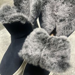 Navy Blue Fur Boots