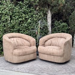 (Pair of 2) Mid Century Modern Barrel Swivel Accent Lounge Chair Set 